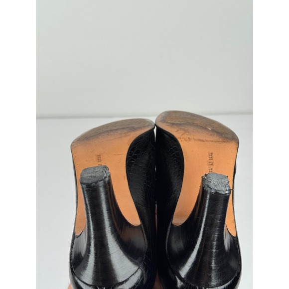 Salvatore Ferragamo Black Leather Block Crocodile Heels Women's 7 AAAA Vintage - Picture 8 of 9